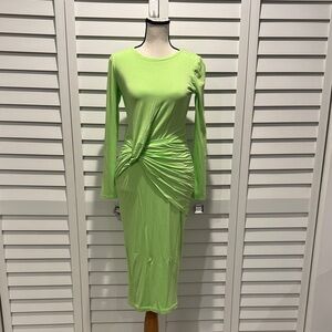 JLUXLABEL Vibrant Green Long Sleeve front twist Dress, runs small, stretchy.